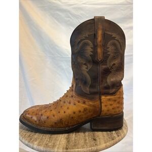 Dan Post KERSHAW Exotic Ostrich Skin Mens Boots Square Toe Size 11D Preowned